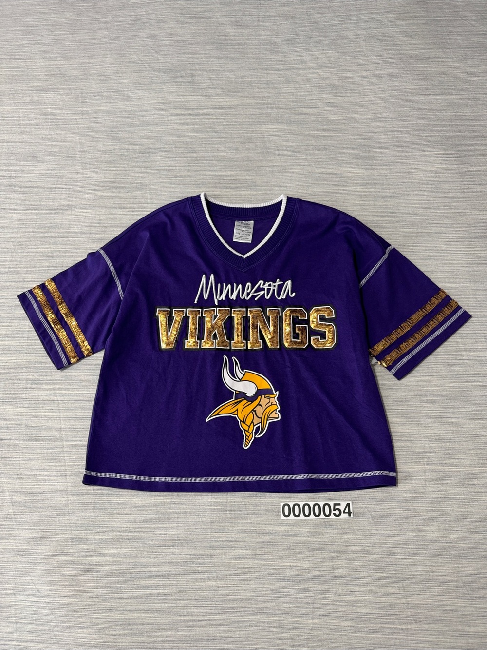 Minnesota Vikings Sequin Crop Top Jersey V-Neck Purple Football Gameday